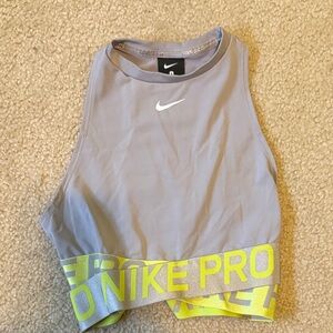 Nike Gray and Yellow Pro Sports Top
